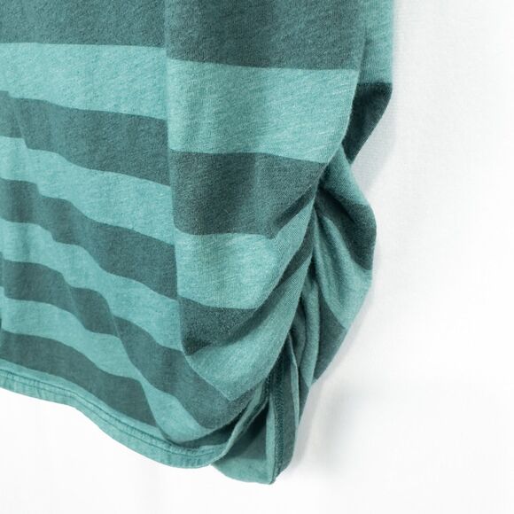 Aventura Striped Ruched Sides Short Sleeve Top Womens Large Green Boat Neck - Picture 11 of 16